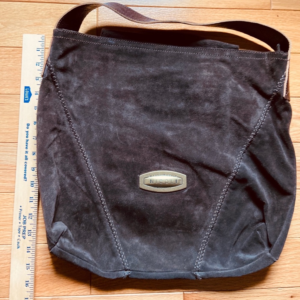 Real suede Brown large hobo. Made in Italy.